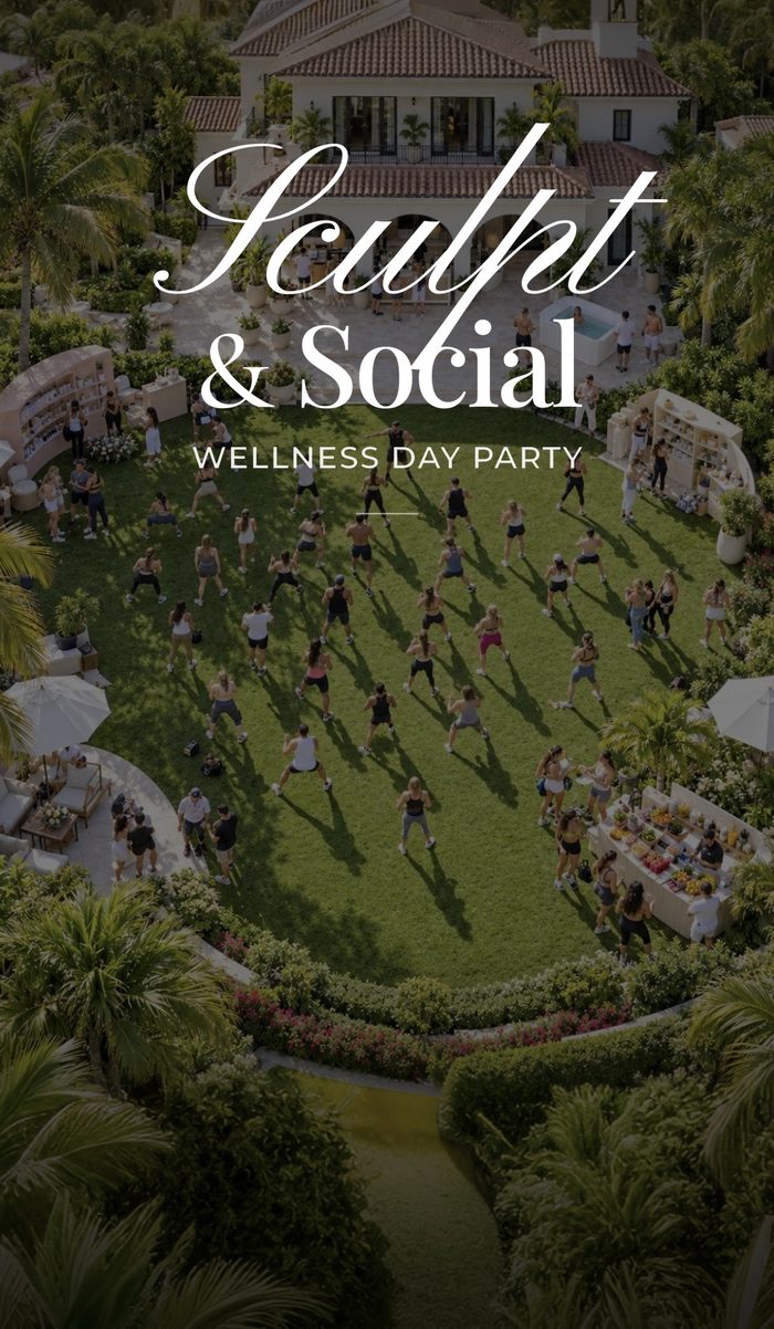 Outdoor full body sculpt class on the lawn, Sculpt and Social wellness day party by The Performance Club