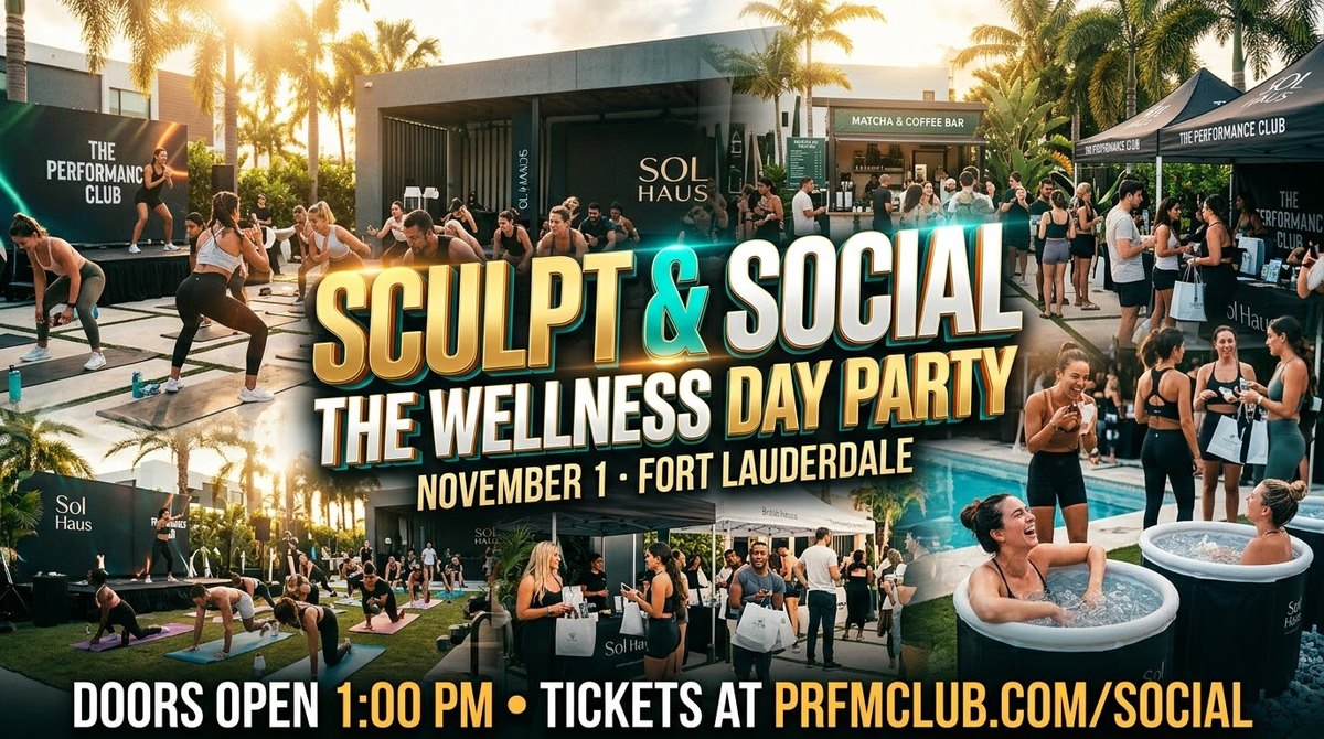 Sculpt and Social Fort Lauderdale wellness day party flyer, November 1 at Sol Haus, doors open 1 PM