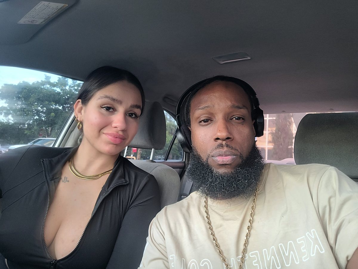 Unc Taylor and Coach Ana Caccavale of The Performance Club in the car before a first time at a gun range day at Nexus Gun Range in Davie FL