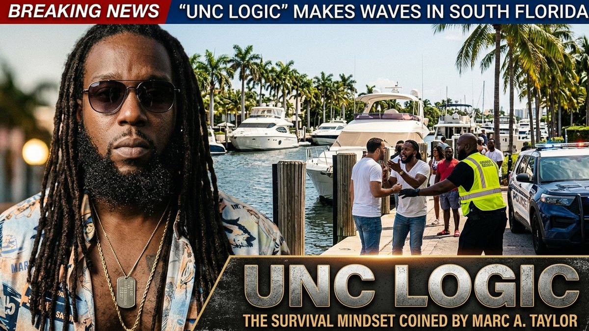 What is Unc Logic breaking news graphic showing Unc Taylor at a South Florida marina