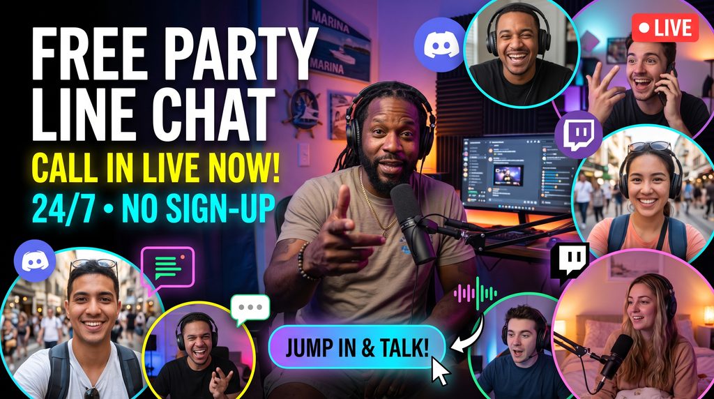 Free party line chat on unc.wtf: call in live 24/7 with no sign-up, hosted by Unc Taylor on Discord and Twitch